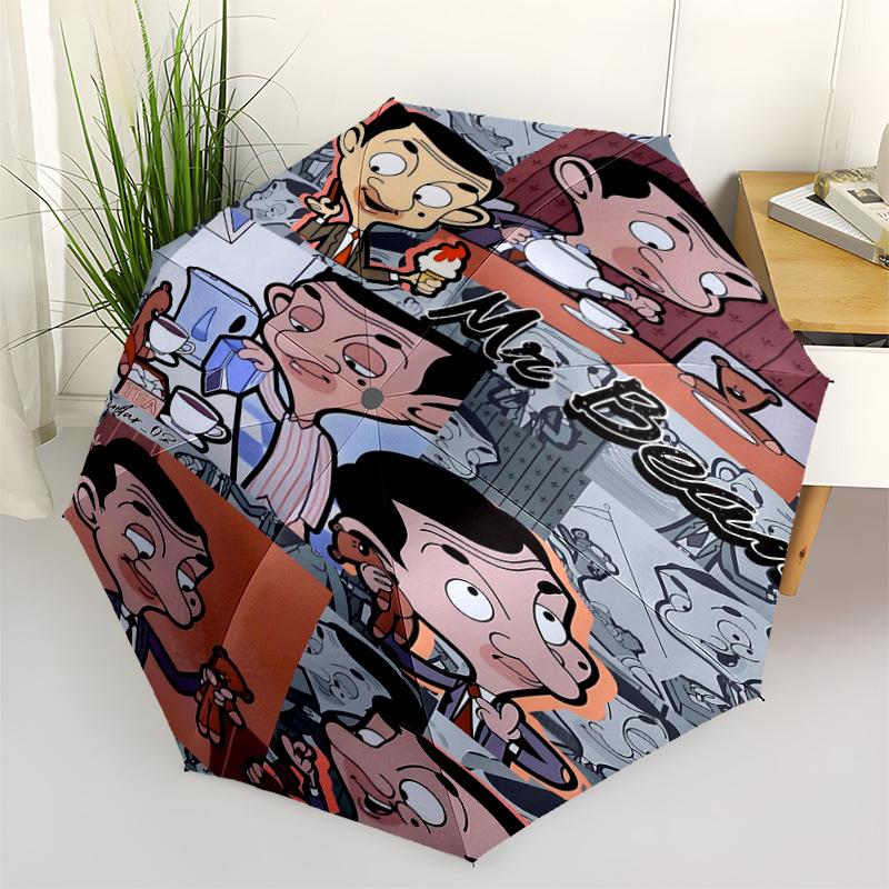 1PC Mr Bean Automatic Open/Close, 8-Rib Durable Frame Compact Travel Umbrella for Men & Women S1222046