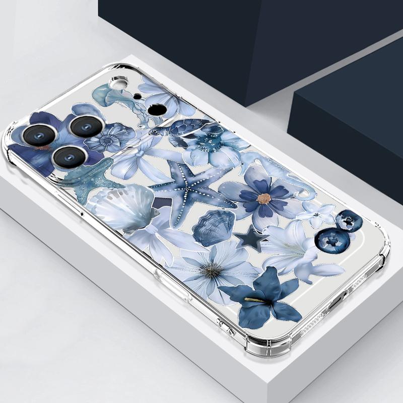 Floral Flower Patterned Silicone Phone Case For iPhone 17 Pro Max 16 15 14 Pro Max 13 12 Pro 11 Shockproof Soft TPU Clear Cover