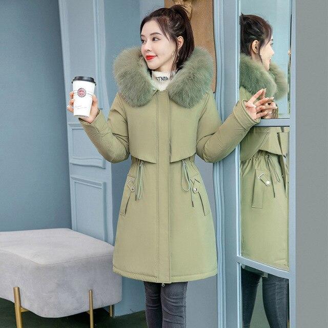 Manteau Long à capuche en fausse fourrure pour femme, doublure à grande poche, veste bouffante en coton rembourré, parka d'extérieur, pardessus 6 couleurs, hiver