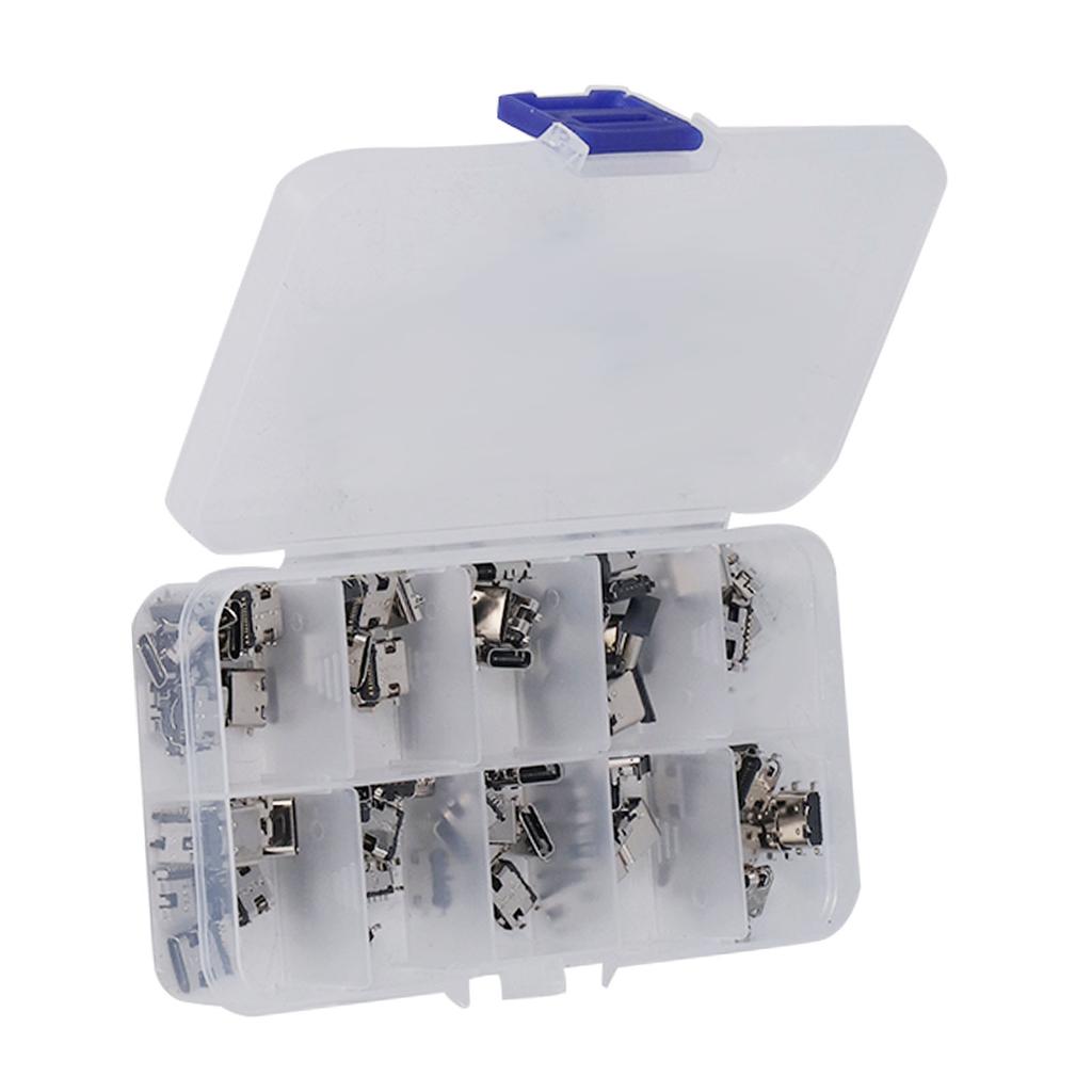 100Pcs TYPE C USB Female Plug Connector Jack Solder Repair Replacement Adapter Assortment Set