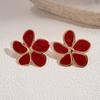 Vintage Oil Drop Flower Silver Needle Earrings Ankara Red Commuter Earrings