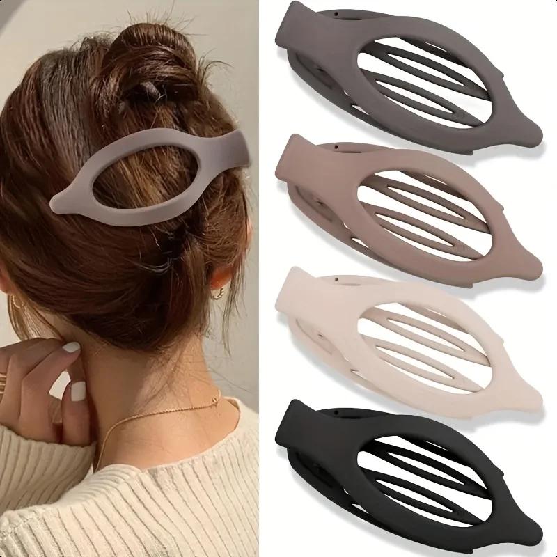 Matte Hollow Oval Hair Clips Geometric Duckbill Barrettes Solid Color Fashion Hair Accessories for Women Daily Hairstyle