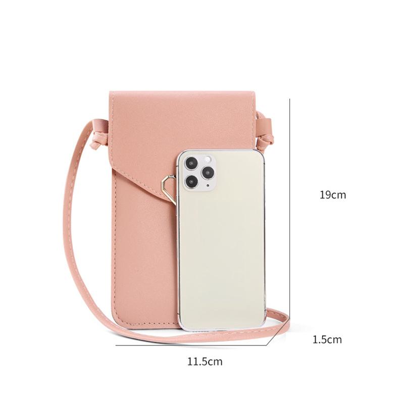 Tragbare PU-Leder-Transparent-Touchscreen-Mobile-Geldbörse Vintage-Vollfarbschnalle Geldklammer Umhängetasche für iPhone Samsung Huawei
