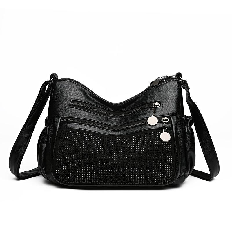 

Мягкая кожаная сумка для мамы, женская сумка через плечо, многослойная сумка с бриллиантовой сумкой для мобильного телефона 9611-1