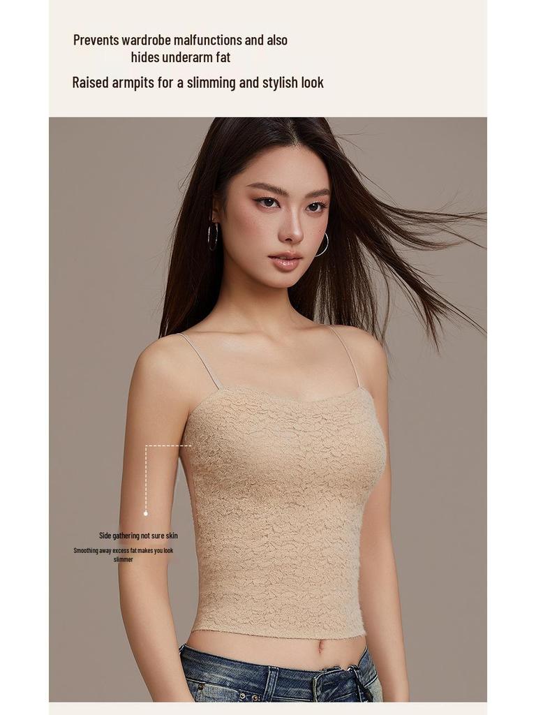 Autumn/Winter Rose Floral Lace Spaghetti Strap Seamless Bandeau Vest