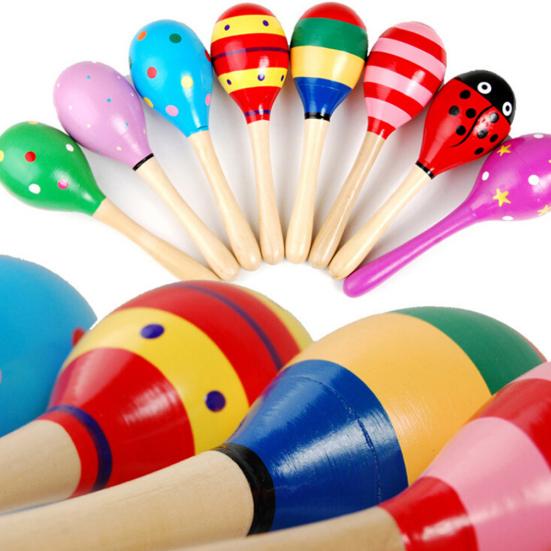 Wooden Colorful Sand Hammer Hand Rings Maraca Educational Children Baby Toy