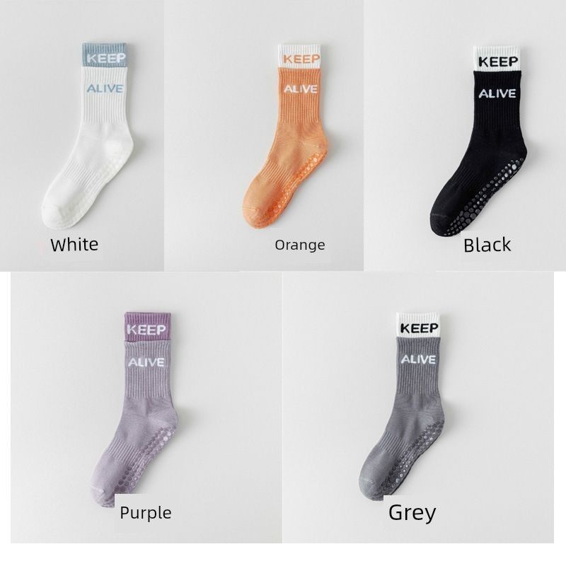

Professional Yoga Fitness Socks Yoga Running Aerobics Non Slip Socks Knee Socks Silicone Non Slip Sports Style with Letters Women s Socks White + Black