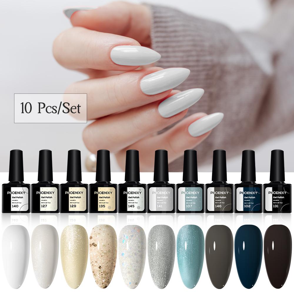 

Набір кольорових гель-лаків для нігтів PHOENIXY 2/4/6/10 шт. Набір Soak Off Gel з чистим кольором для дизайну нігтів 10pcs
