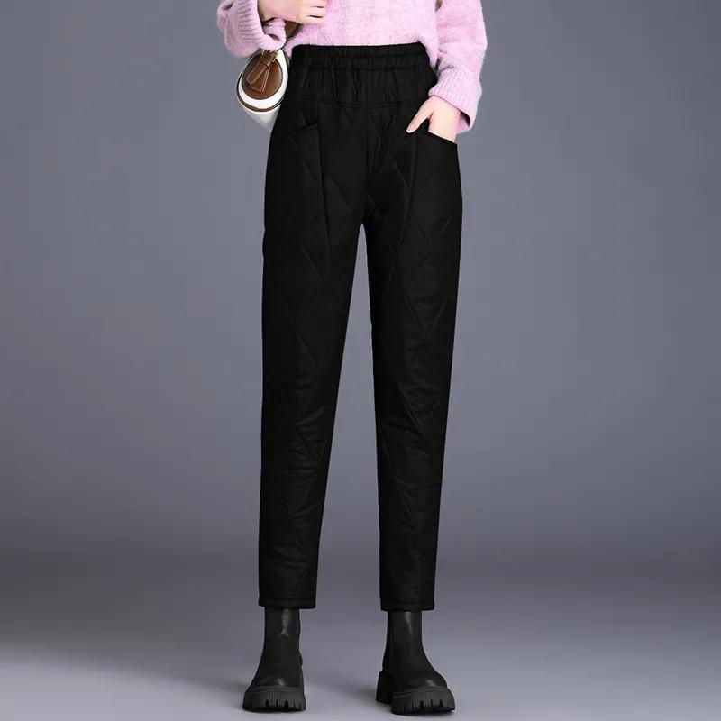 

Women s Winter Lightweight Thermal Design Diamond-Patterned Pants Solid Color Straight-Leg Casual Harem Pants 2XL