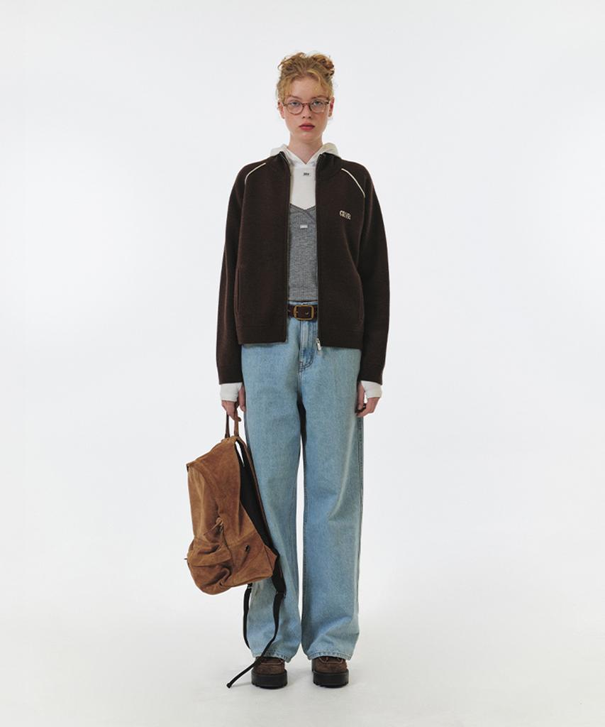 GROVE Maren Knit Zip-Up (Brown)