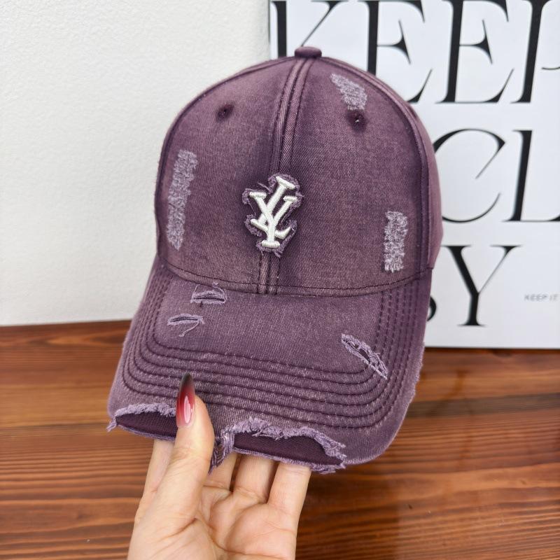 New ripped hard top letter baseball cap children wide brim big head circumference show face small versatile sun protection couple cap