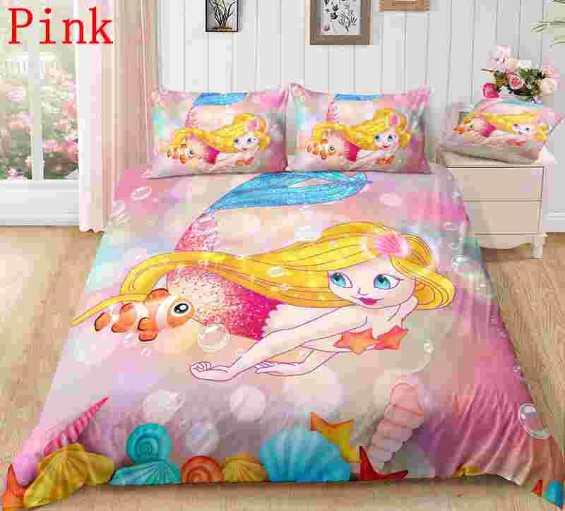 

Домашнее покрывало с рисунком русалки, мягкое одеяло из полиэстера, пододеяльник, наволочка, детский комплект постельного белья одного размера, чехол EU Single 135x200cm