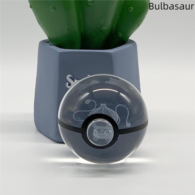 5cm  3D Crystal Ball Pikachu Eevee Mewtwo Carving Model LED Color Light Base Children's Gift Fans Toy Birthday Gift