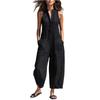Damen Unifarbener Ärmelloser Jumpsuit mit Stehkragen, Knopfleiste vorne und Tasche, Locker geschnitten, Lässiger Romper für den täglichen Gebrauch