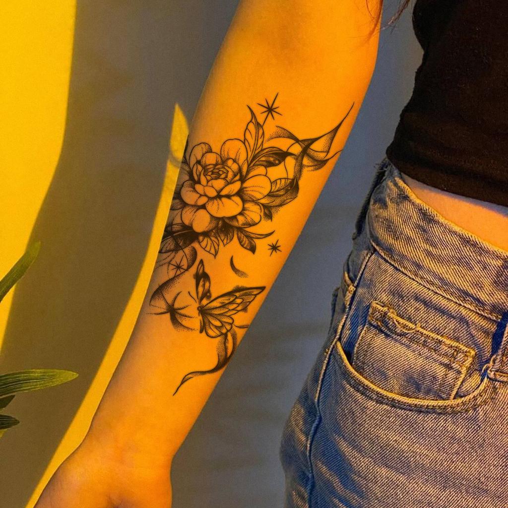 Flower Butterfly Tattoo Sticker Waterproof And Long-Lasting Non-Reflective High-End Tattoo Sticker For Men And Women