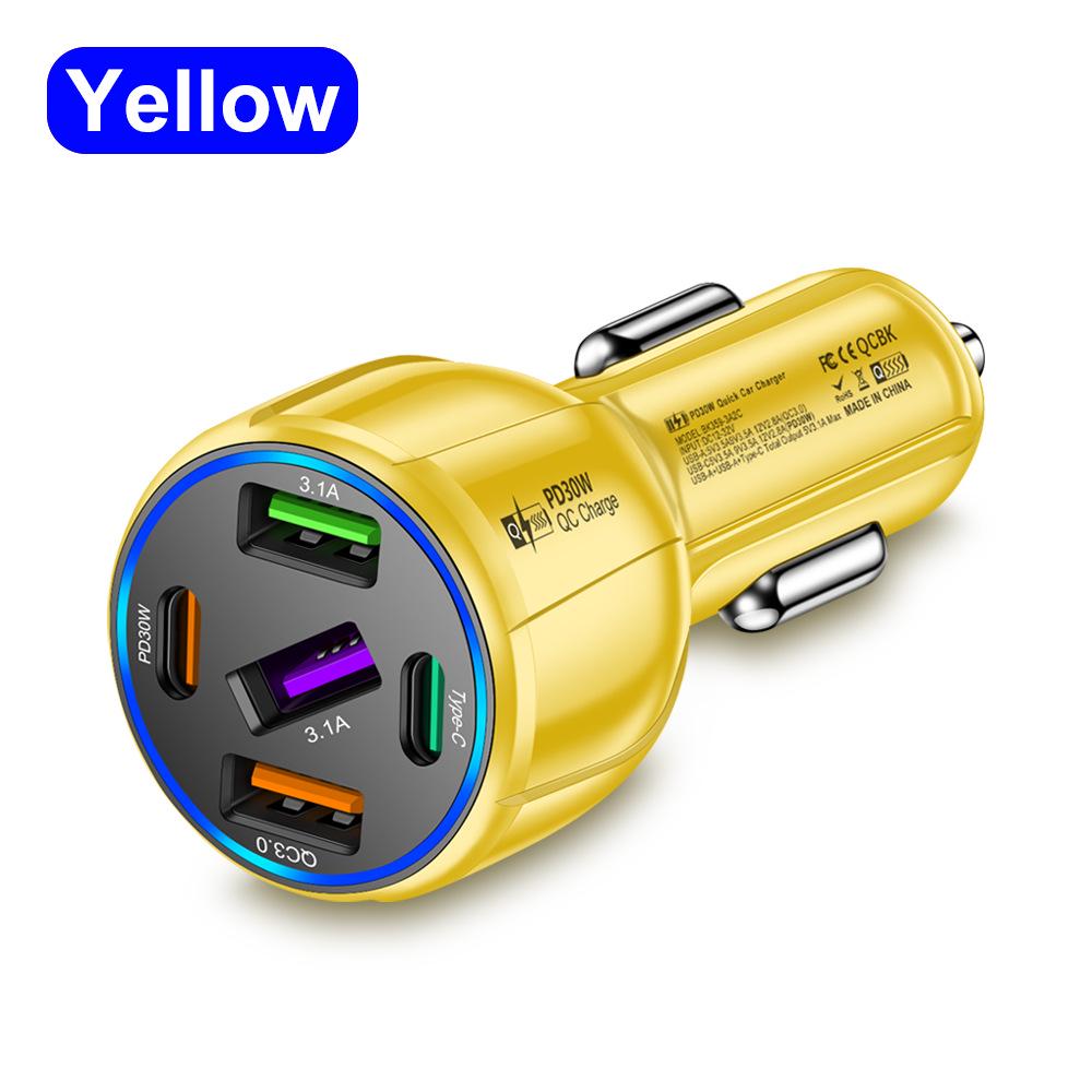 90W Dual-Circuit Car Charger with 75W Fast Charge, 3 USB Ports + 2 PD Ports