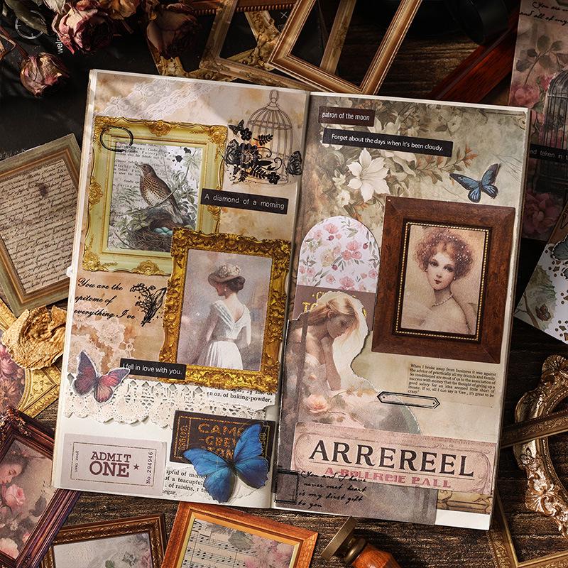 Yuezhen Time Imprint Retro Die-cut Journal Sticker Pack - Creative Borders and Pictures for Journaling