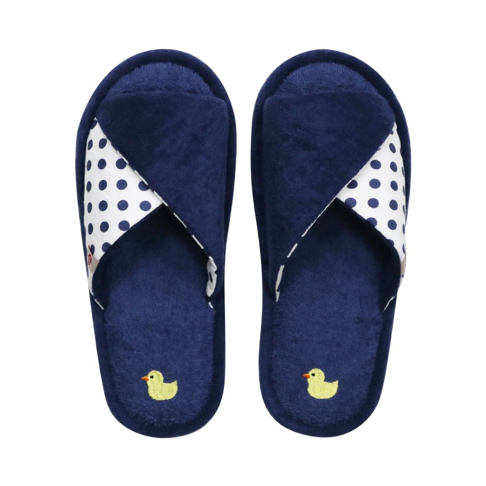 FASPROJECT Retro Bathhouse Cross Band Slippers Room (Women's/Navy) Front-Opening Open-Toe Shoes, Cotton, SHS-31522-NAVY