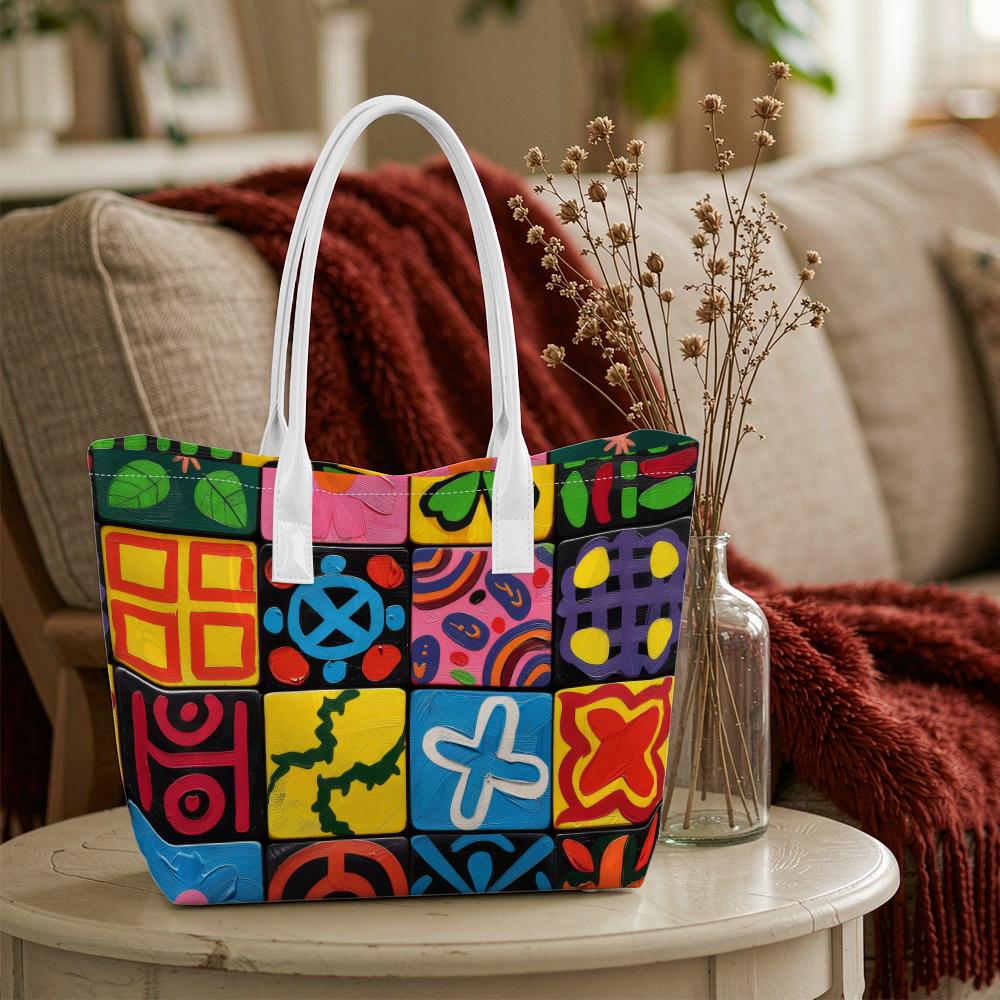 Trendy Colorful Graffiti Tote Bag Casual Daily Carry Bag Fashion Printed Handbag Lightweight Ladies Shopping Bag