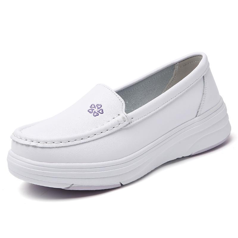 

Women s Soft Sole Non-slip Leather Nursing Shoes - Breathable, Odor-proof, Black and White, Thick Sole, Comfortable Medical Work Footwear 35