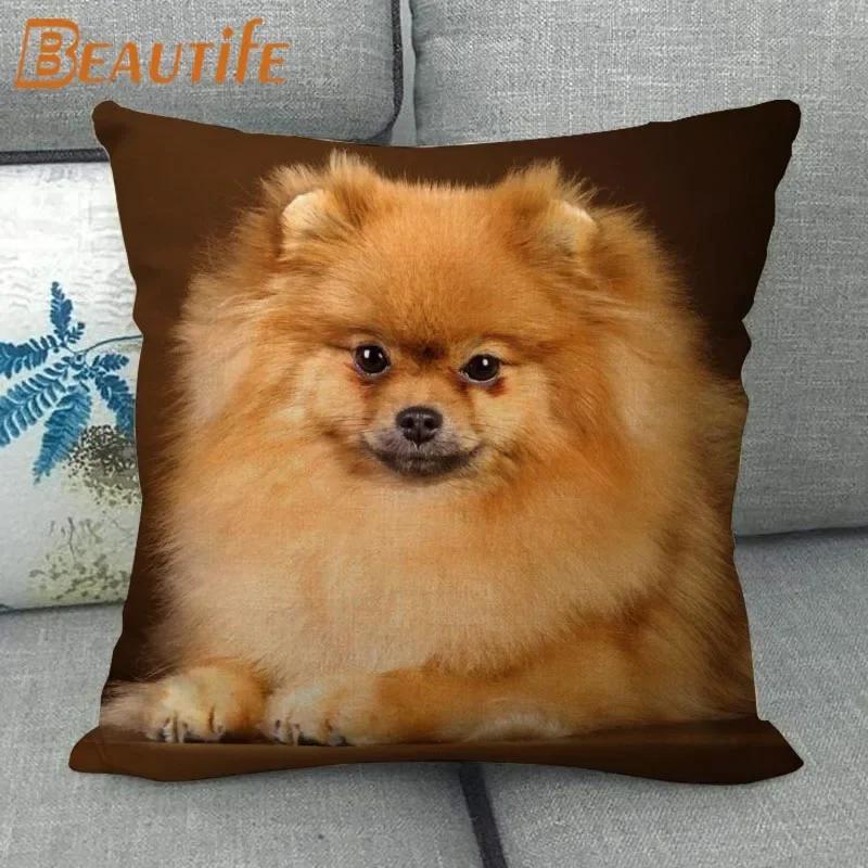 Nice Pomeranian Dog Pillowcase Bedroom Home Decorative Cover 45x45cm Square Zipper Pillow Cases Cotton Linen Fabric No Fade