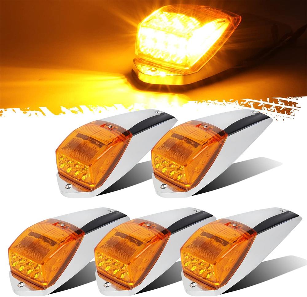 5pc LED Amber Cab Marker Light 17LED Roof Top Clearance Truck Cab Lights Waterproof  Chrome Running Light For Kenworth Peterbilt