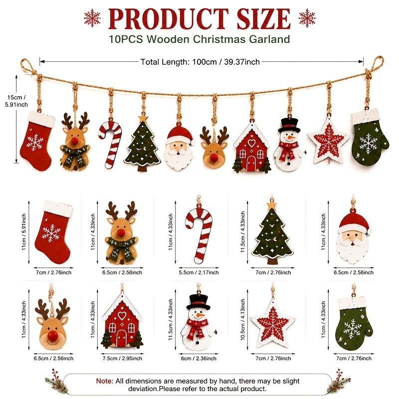 2sets Christmas Wooden Ornament Set, Rustic Wooden Hanging Decor Set Including Santa Claus,Reindeer, Christmas Tree, Christmas Tree Winter Home Decor,