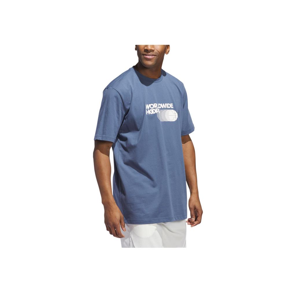 Adidas Worldwide Hoops City Letter Print Outdoor Casual Sports Crew Neck Short Sleeve T-Shirt Men Tops Blue JE3756