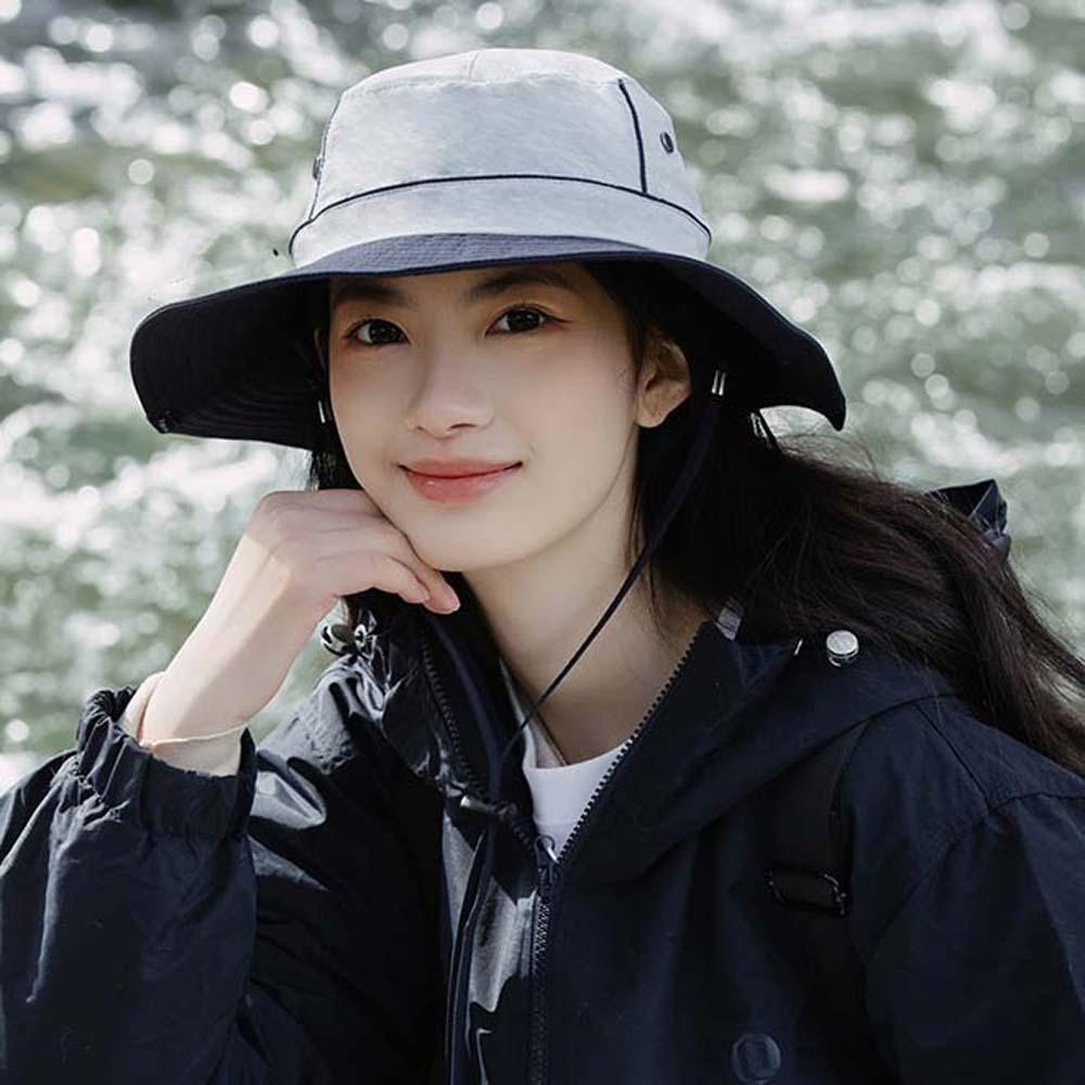 Portable Summer Alpine Hat Windproof Rope Women Hiking Cap Cowboy Hat Foldable Bucket Cap Men