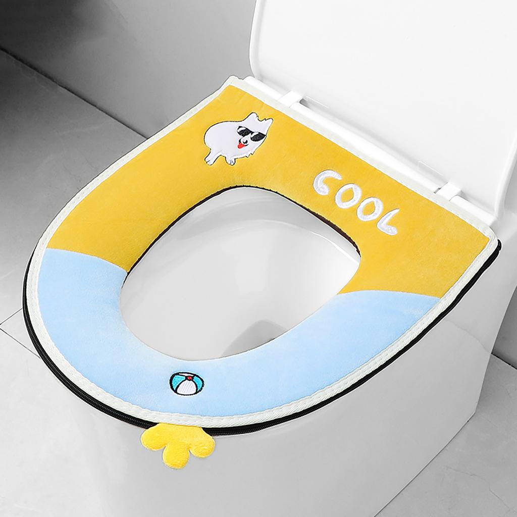 Toilet Cushion Household Plush Zipper Handle Toilet Seat Ring