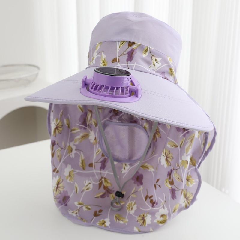 Summer Solar Rechargeable Fan Sun Hat Ladies Sunscreen UV Face Cover Shawl Hat Outdoor Tea Picking Hat