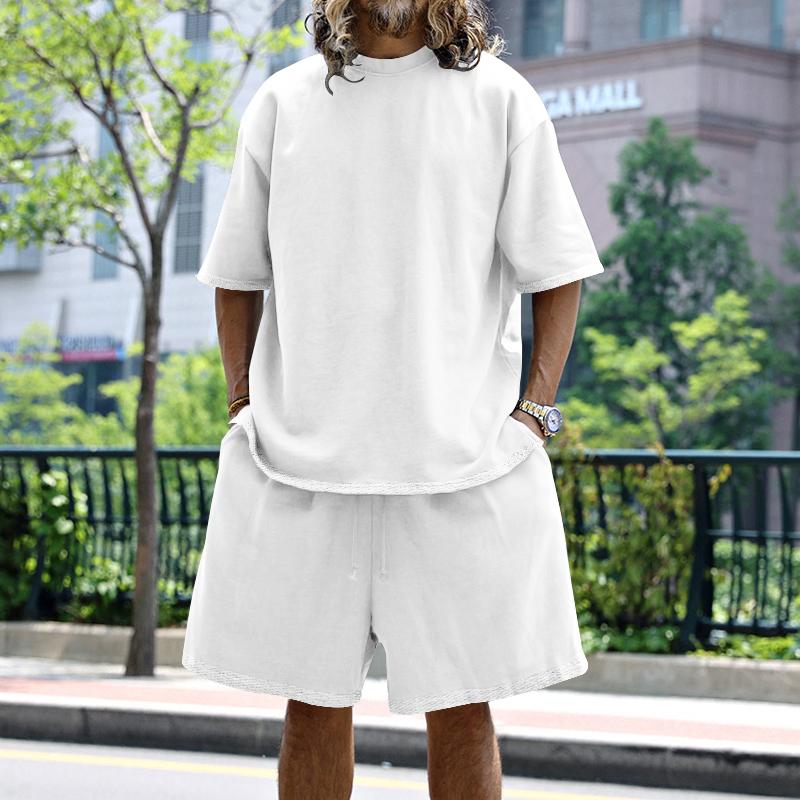 Sommer Herren Set Japanischer Stil Übergröße Lässig Locker Sportanzug Kurzarm T-Shirt Shorts Zweiteiler Herrenbekleidung