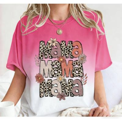 Funny Leopard Letter Mama Flower Print Kids Short Sleeves T-Shirt Loose Casual Summer Outdoor Street Boy and Girl Tees Tops