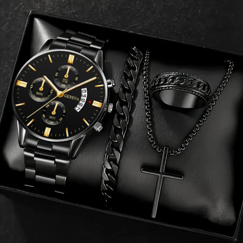 Watch Set, Watch, Men's Glass Quartz Watch, Steel Belt, One Men's Watch.