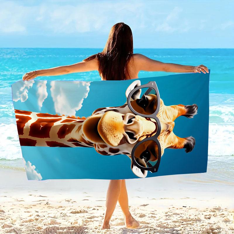 Giraffe Sonnenbrille Handtuch - Weiche Schnelltrocknende Mikrofaser, Himmelblau Print, Reise Schwimmen Yoga Camping, Großes Strandhandtuch
