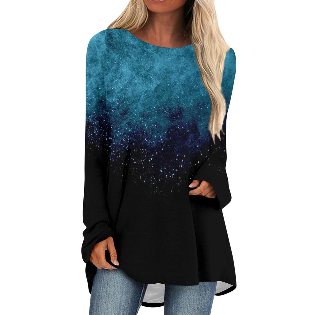 Modisches, lässiges, langärmliges T-Shirt mit Rundhalsausschnitt und Aufdruck für Damen in Übergröße