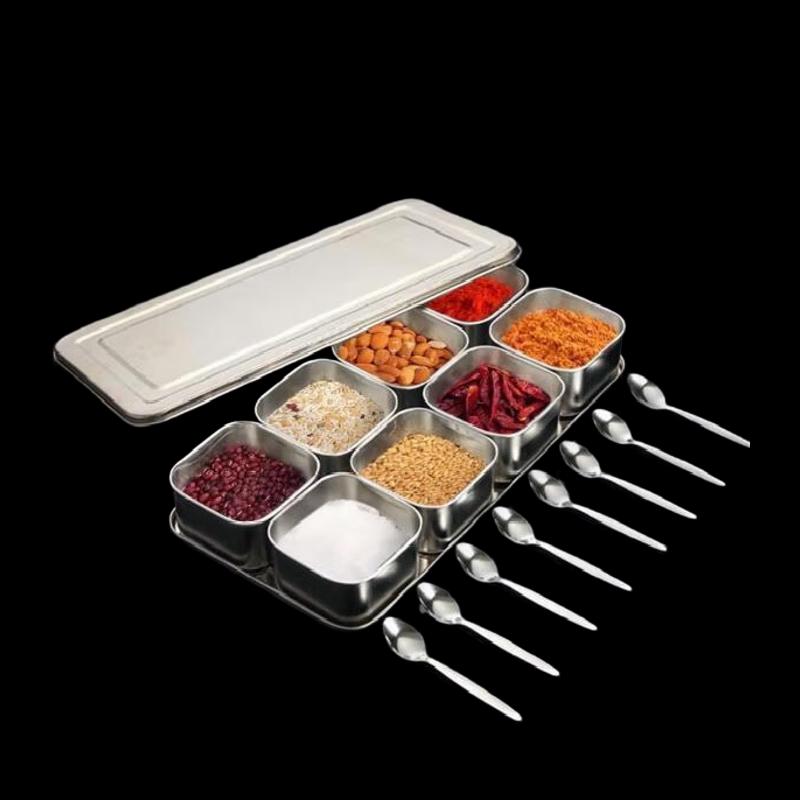 NHZHIW Stainless Steel Japanese Style 8-Grid Seasoning Box Set