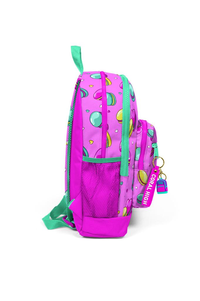 Coral High Kids Schulrucksack 23261, hellrosa, wassergrün, Macaron-Muster, mit vier Fächern und USB-Anschluss
