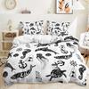Print Fish,Dolphins, Sharks,Turtles Comfortable Quilt Cover Set for Quen, Light Blue Aquatic Shark Jelyfish Warm Comforter Cover Beding Sets
