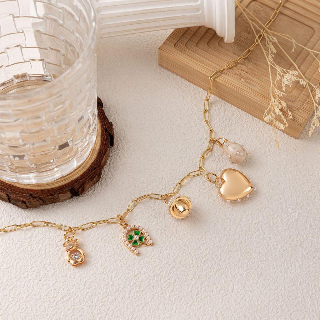Trendy 18K Gold Stainless Steel Heart Pendant Necklace with Pearl