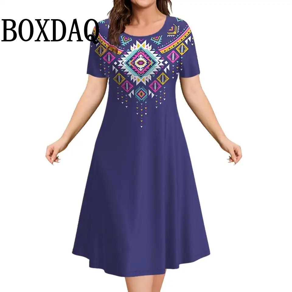 Sommer Damen Blumen 3D-Druck Kurzarm Rundhals Kleid