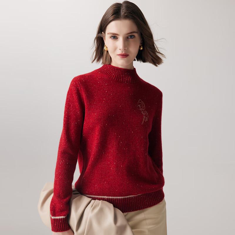 PALUOPO Women's Embroidered Mock Neck Cashmere Blend Sweater