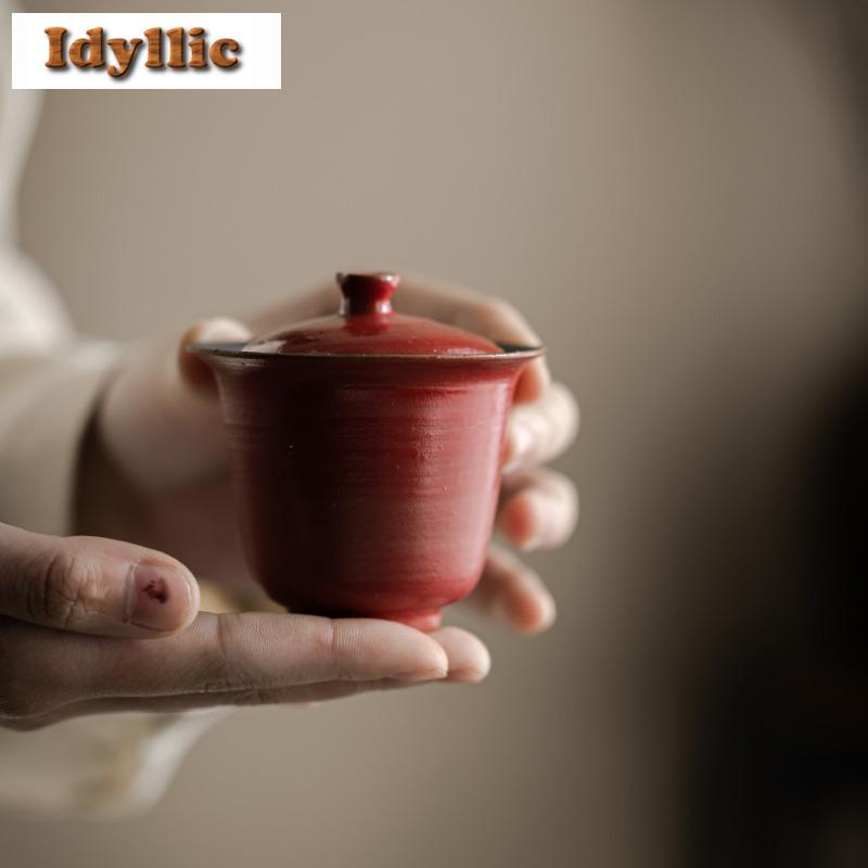 Wabi Sabi Stil Puder Yin Gaiwan Ästhetische Teeterrine Teeschale mit Deckel Set Teezubereitung Deckelschale Teeset Geschenk Zubehör Handwerk