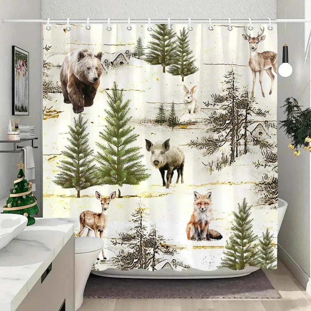 Farm Animals Highland Cattle Shower Curtain Rustic Rustic Farmhouse Plank Vintage Style Washable Shower Curtains Bathroom Decor