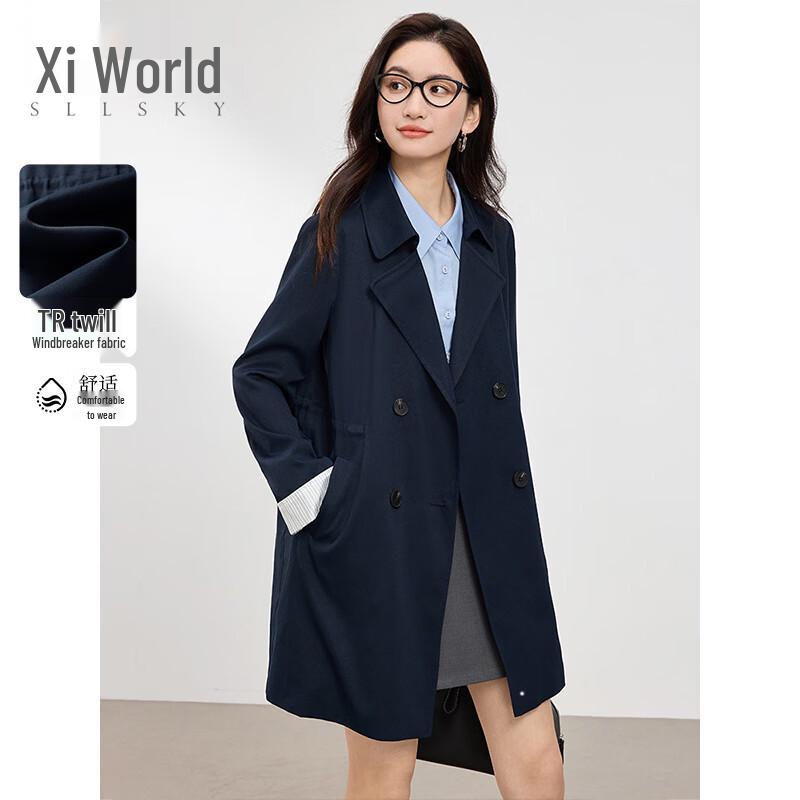sllsky Women s Royal Blue Double-Breasted Trench Coat S