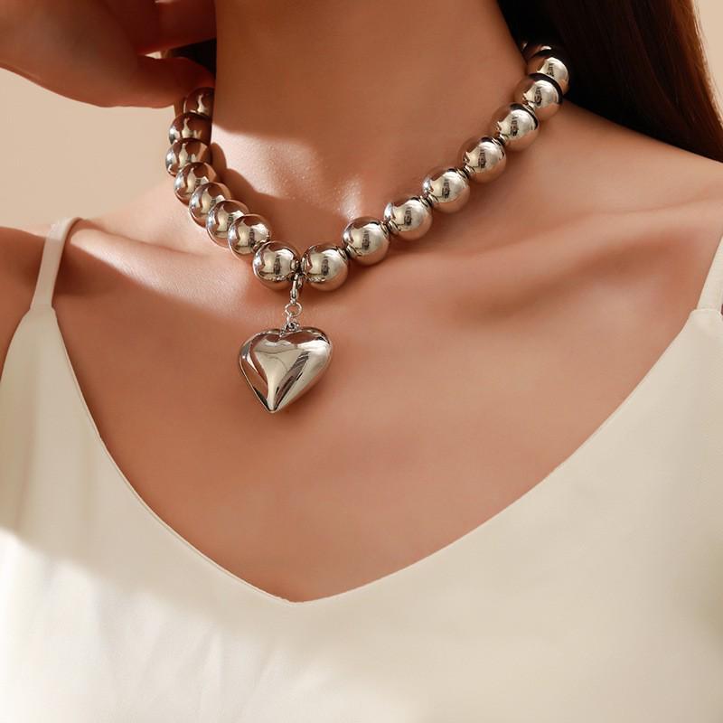 Elegant Punk Choker: Large Round Bead Necklace - Geometric Statement Jewelry for Women
