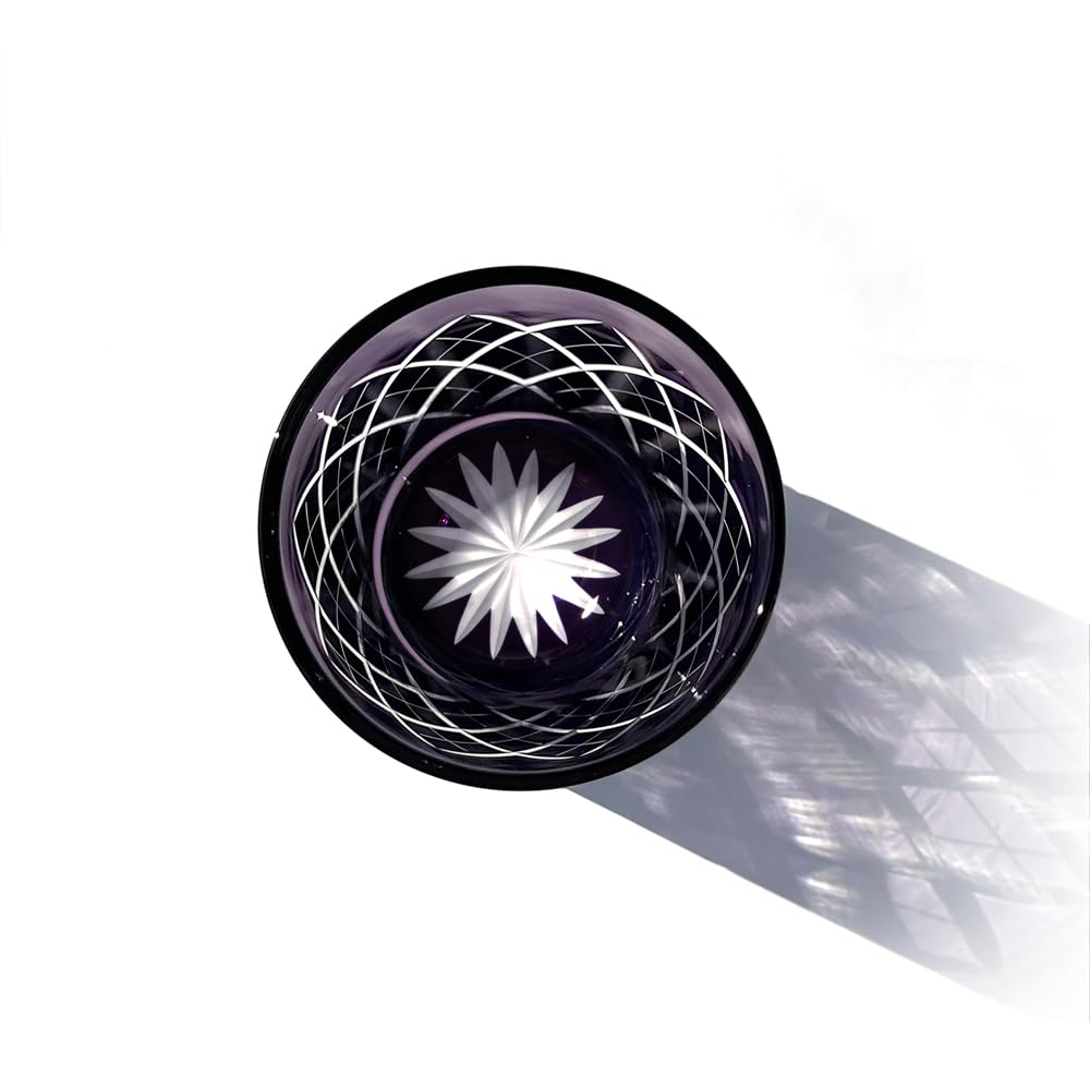 [Official Taiburo Workshop] Edo Kiriko Yaraimon Old Glass (Edo Purple) TB90115-1M, Wooden Box, Made In Japan