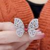 High Fashion Ruby-Colored Butterfly Ring with Luxury Diamond Inlay