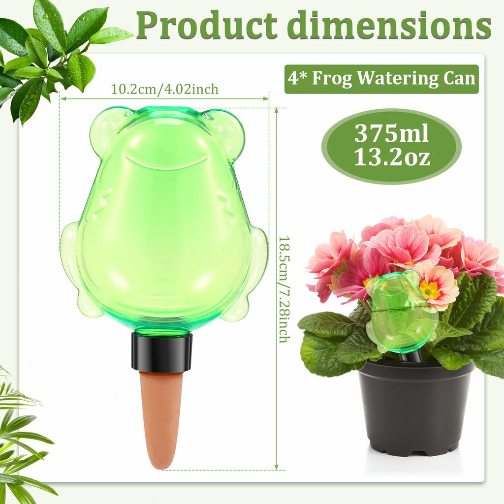 4Pcs Automatic Plant Watering Bulbs 375ml Clear Frog Style Self Watering Globe Insert Drip Irrigation System Garden Accessories