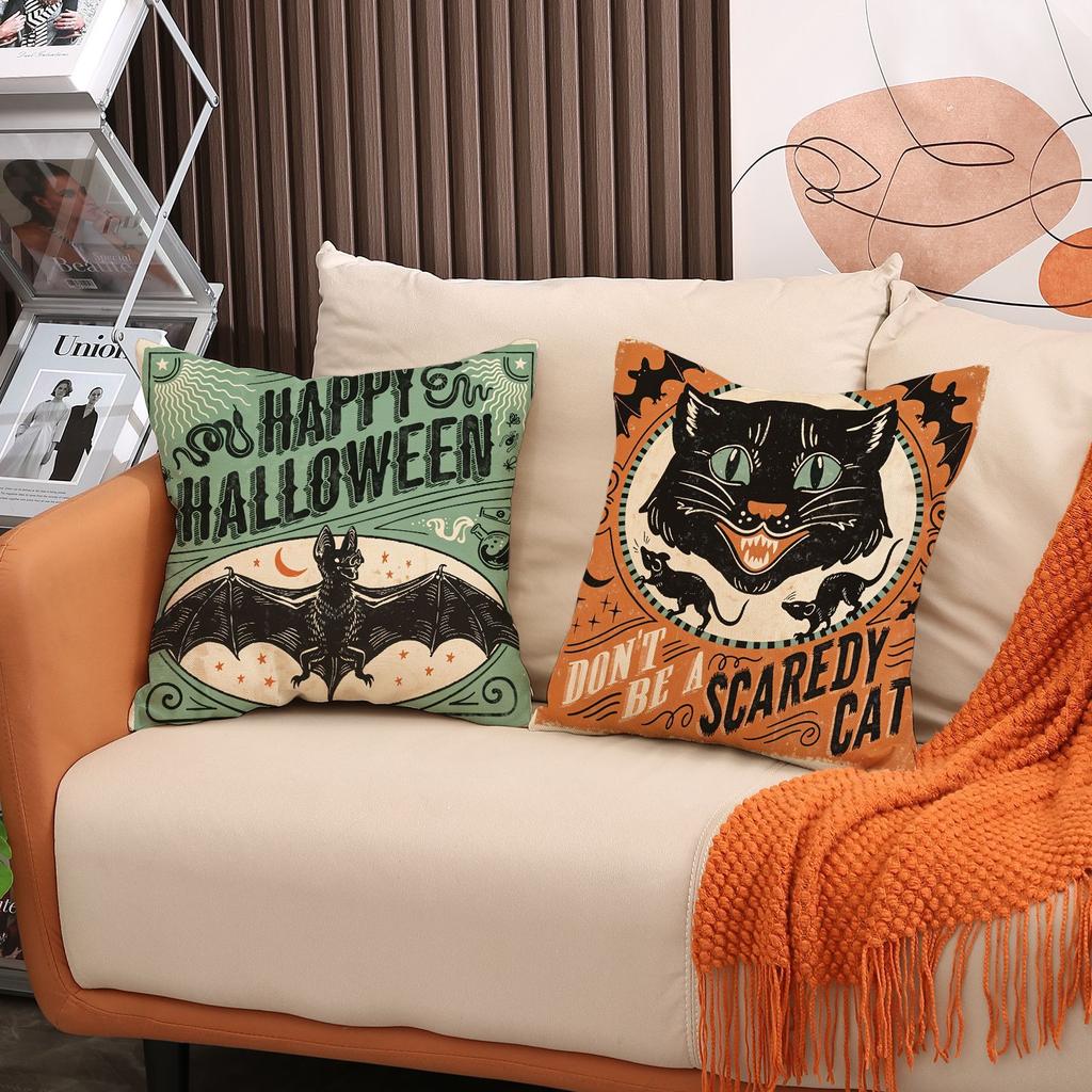 Halloween Funny Pillow Cover Home Living Room Sofa Cushion Printed Linen Fun Cushion Cover